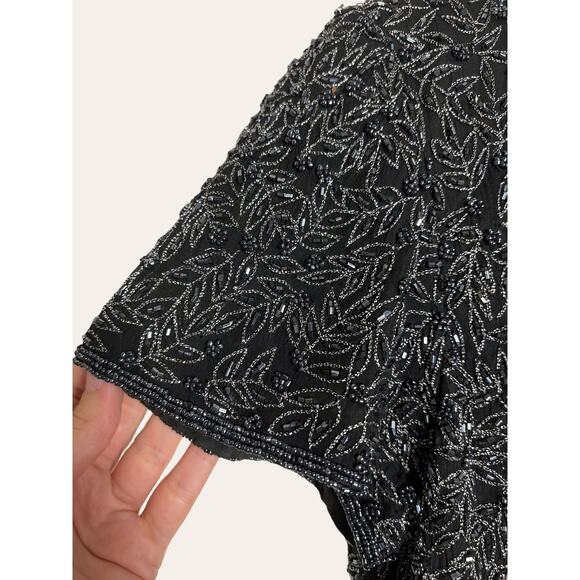Adrianna Papell Vintage Black Silk Embellished Top Size Petite Large - Picture 3 of 5